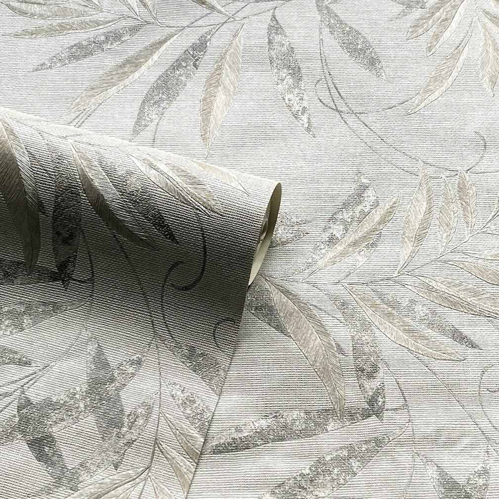 Arthouse Luxury Leaf Soft Silver Wallpaper