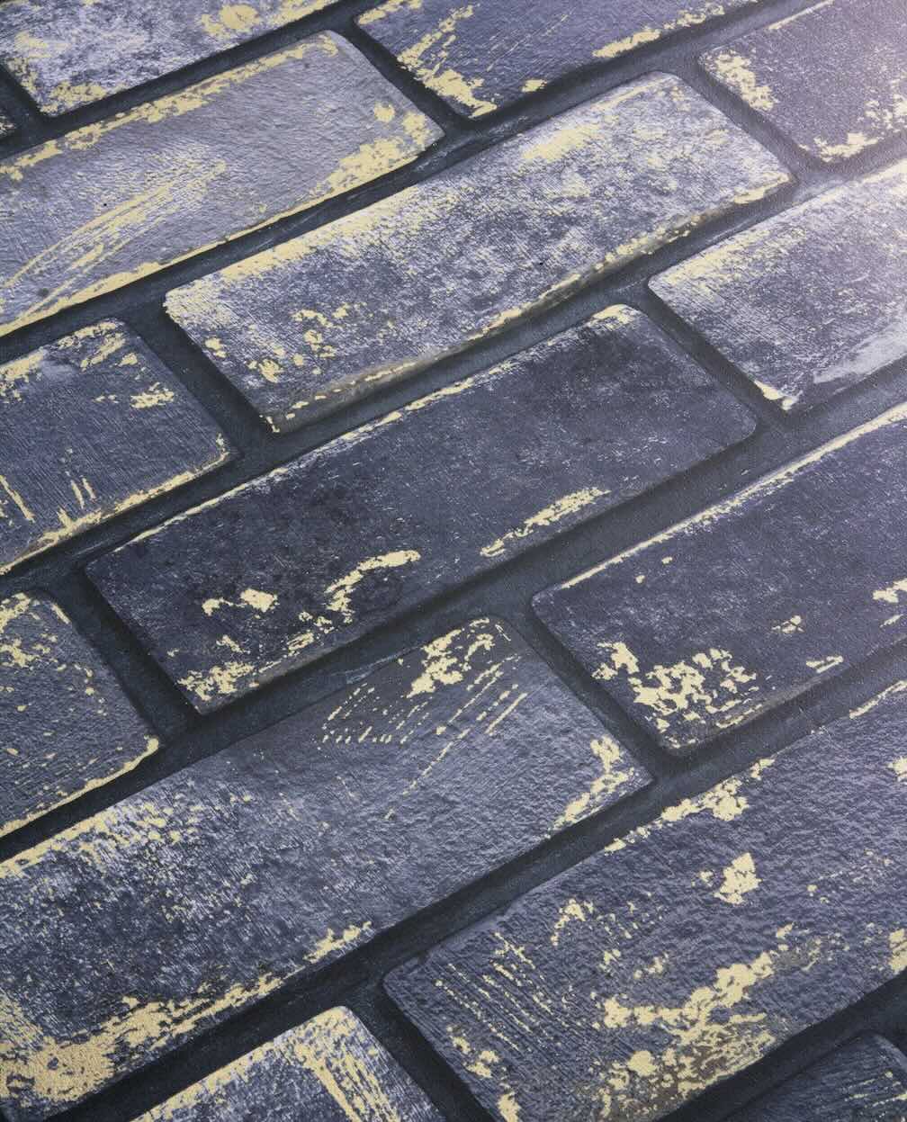 Arthouse Metallic Brick Navy/Gold Wallpaper