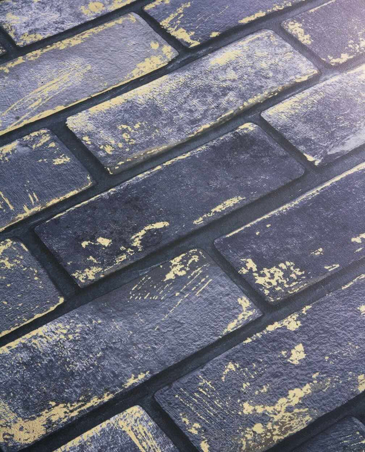 Arthouse Metallic Brick Navy/Gold Wallpaper