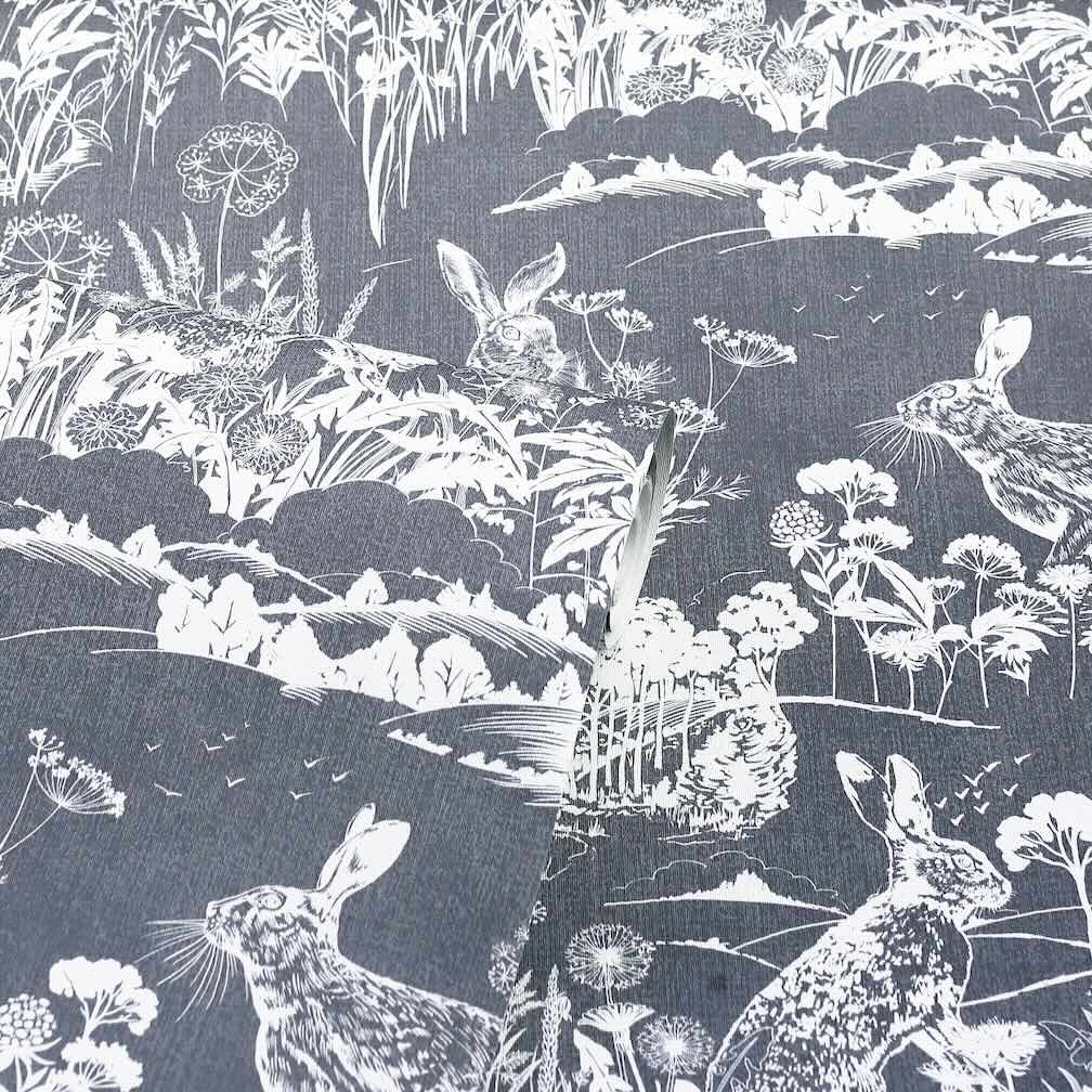 Arthouse Meadow Hare Navy Wallpaper