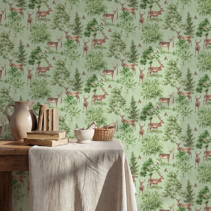 Arthouse Deer Forest Natural Wallpaper
