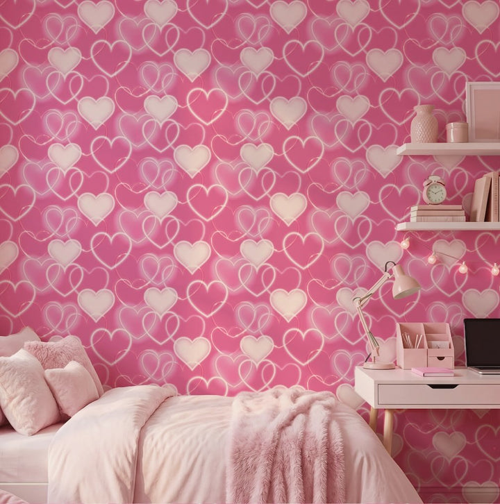 Arthouse Neon Heart Wall Pink Wallpaper