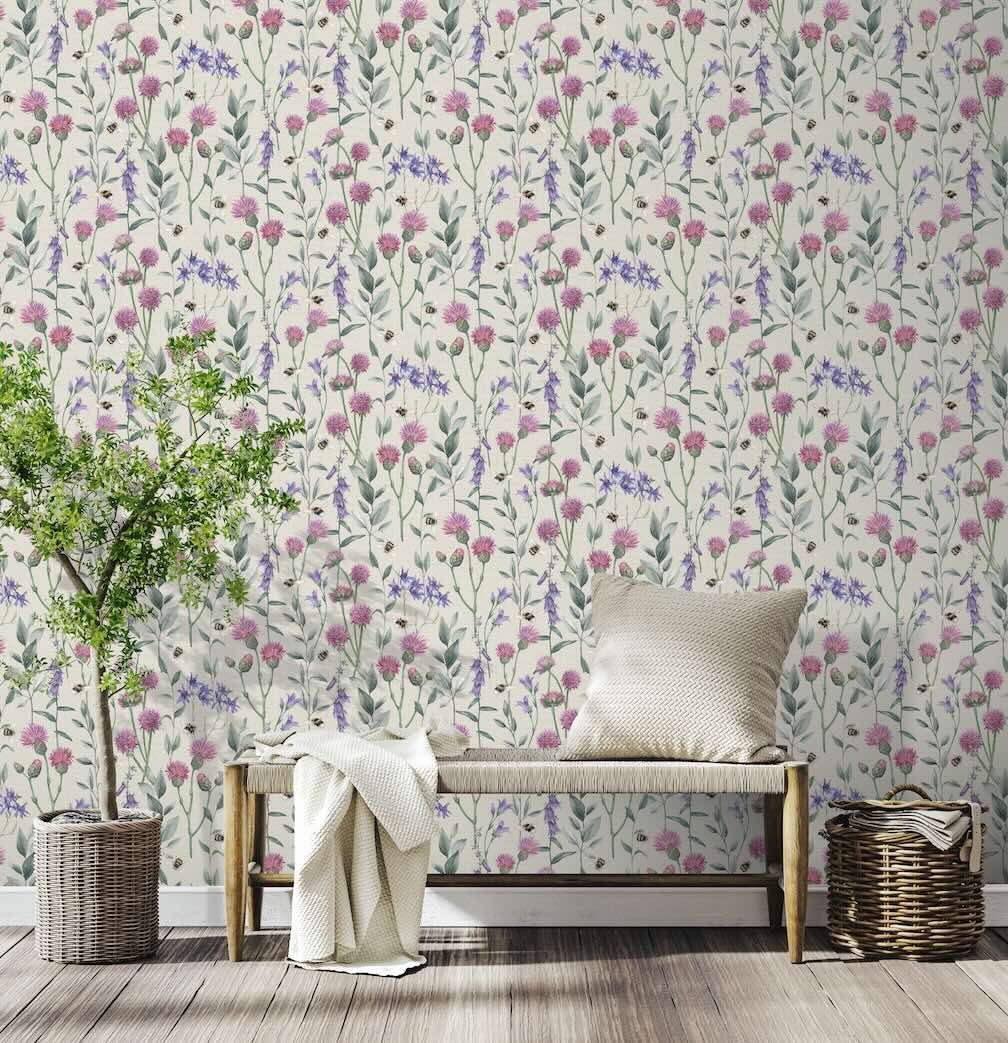 Arthouse Bumblebee Meadow Neutral Wallpaper