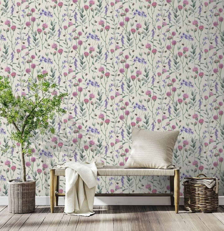 Arthouse Bumblebee Meadow Neutral Wallpaper