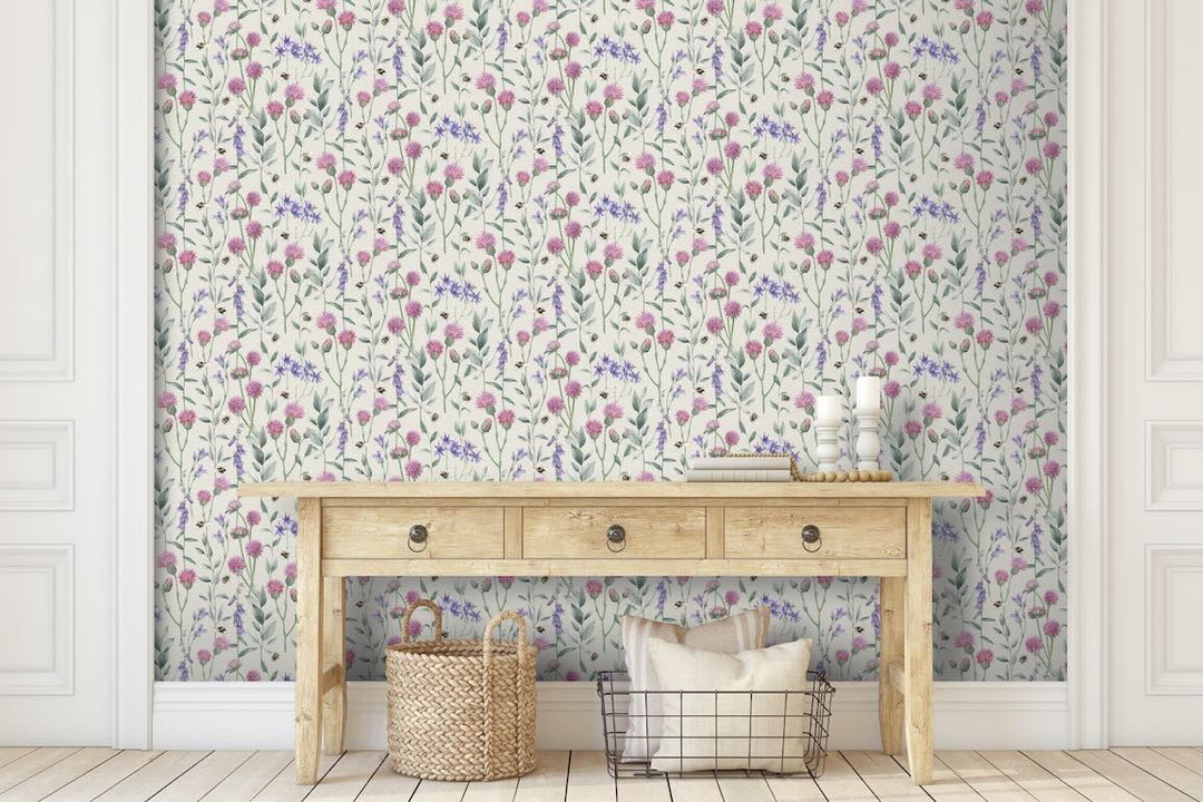 Arthouse Bumblebee Meadow Neutral Wallpaper