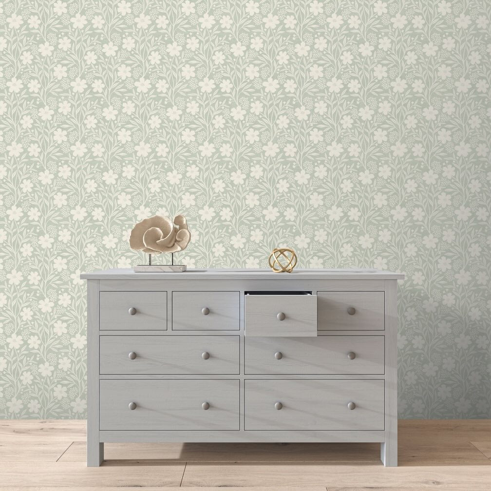 Arthouse Berry Floral Sage Wallpaper