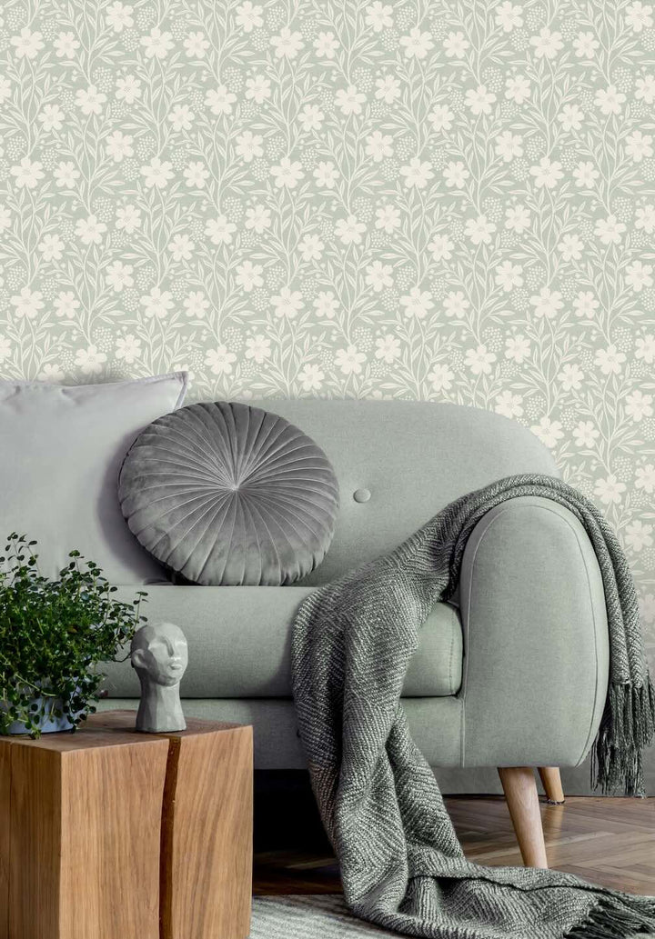 Arthouse Berry Floral Sage Wallpaper