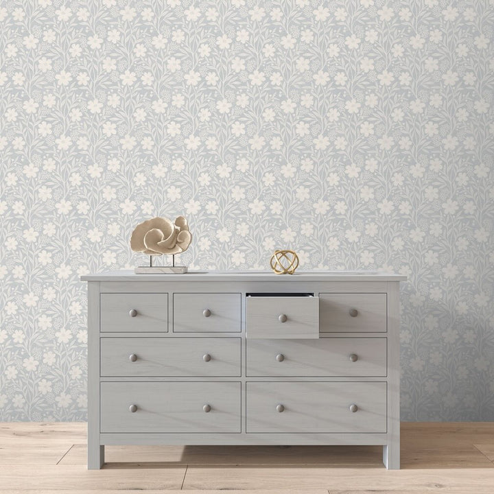 Arthouse Berry Floral Soft Blue Wallpaper