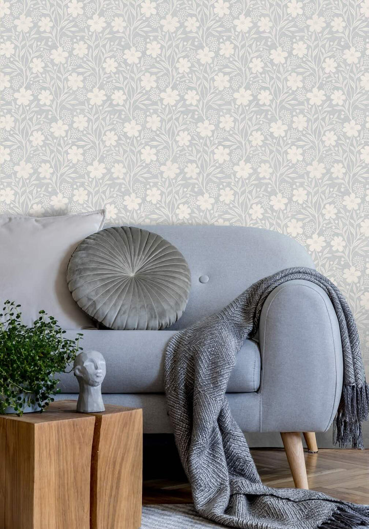 Arthouse Berry Floral Soft Blue Wallpaper