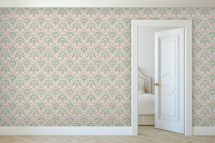 Arthouse Modern Floral Damask Green/Pink Wallpaper