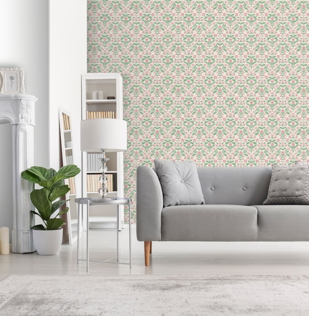 Arthouse Modern Floral Damask Green/Pink Wallpaper