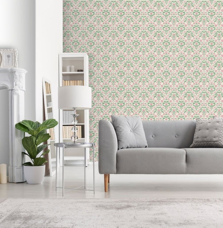 Arthouse Modern Floral Damask Green/Pink Wallpaper