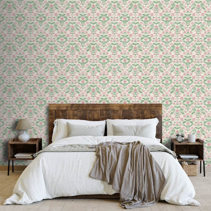 Arthouse Modern Floral Damask Green/Pink Wallpaper