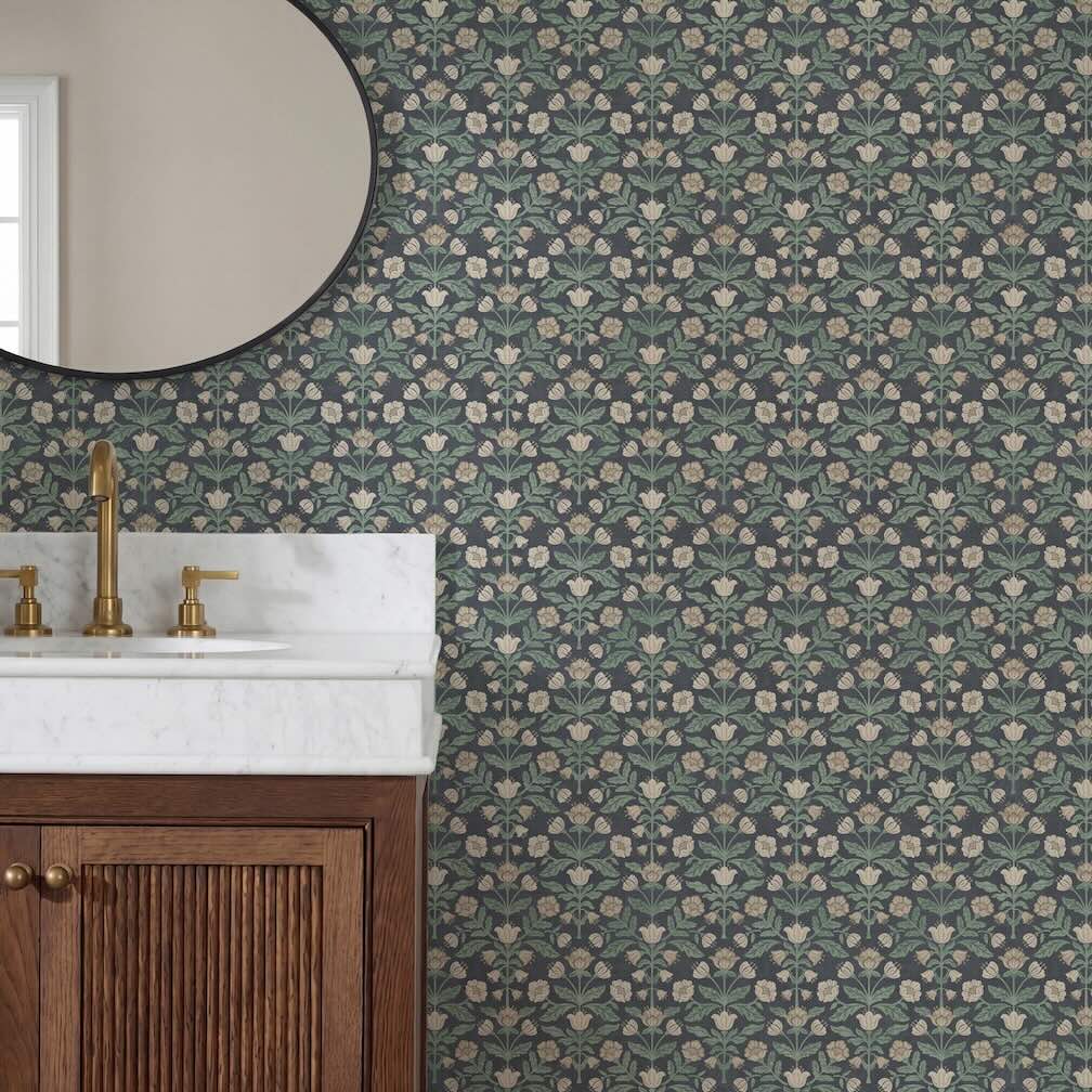 Arthouse Modern Floral Damask Navy Wallpaper