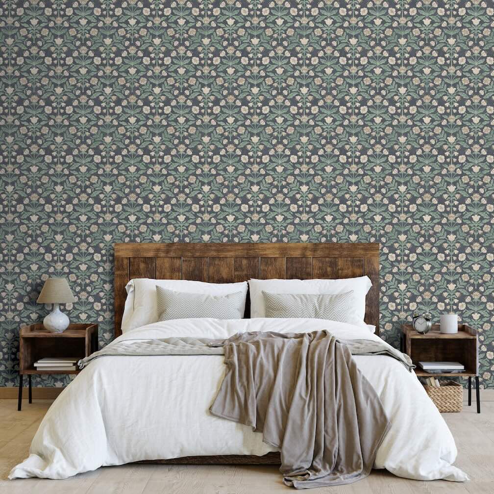 Arthouse Modern Floral Damask Navy Wallpaper