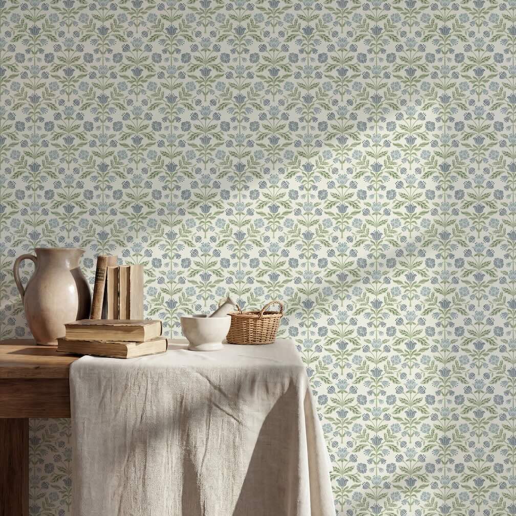 Arthouse Modern Floral Damask Blue/Green Wallpaper