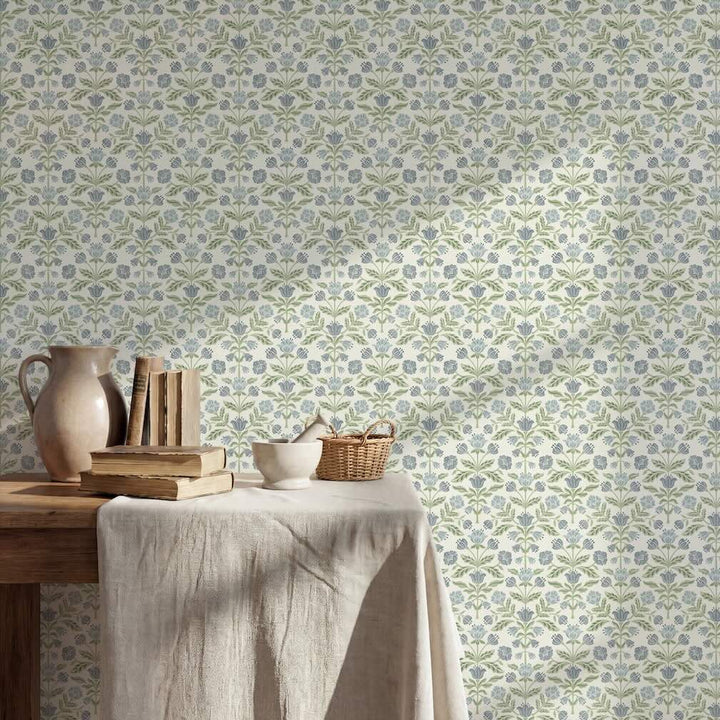 Arthouse Modern Floral Damask Blue/Green Wallpaper