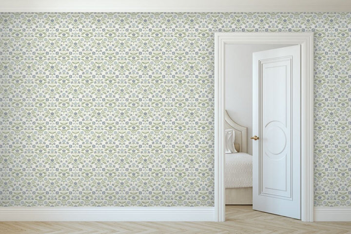 Arthouse Modern Floral Damask Blue/Green Wallpaper