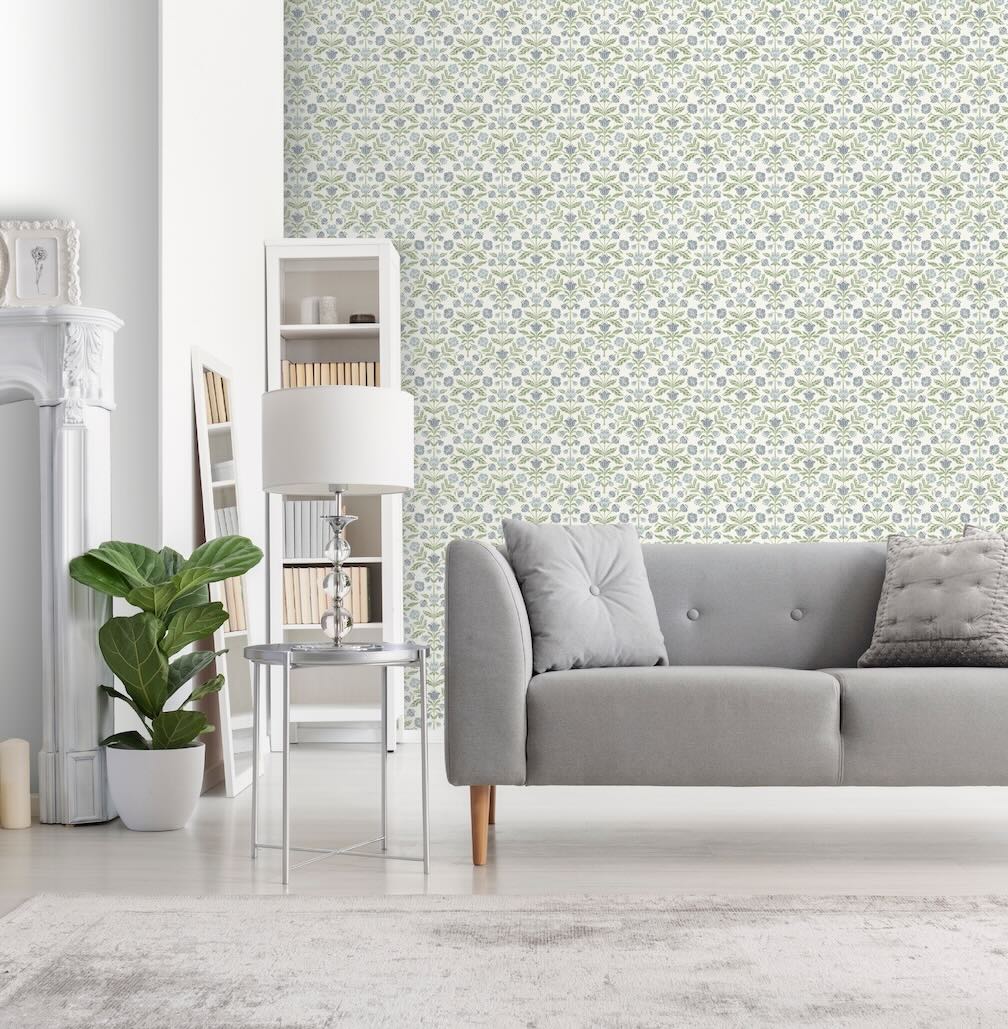 Arthouse Modern Floral Damask Blue/Green Wallpaper