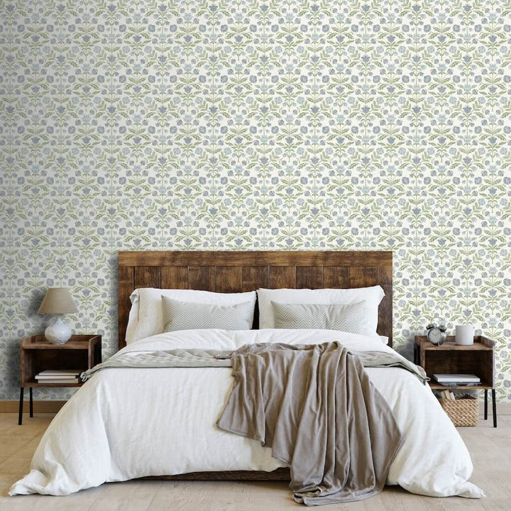 Arthouse Modern Floral Damask Blue/Green Wallpaper