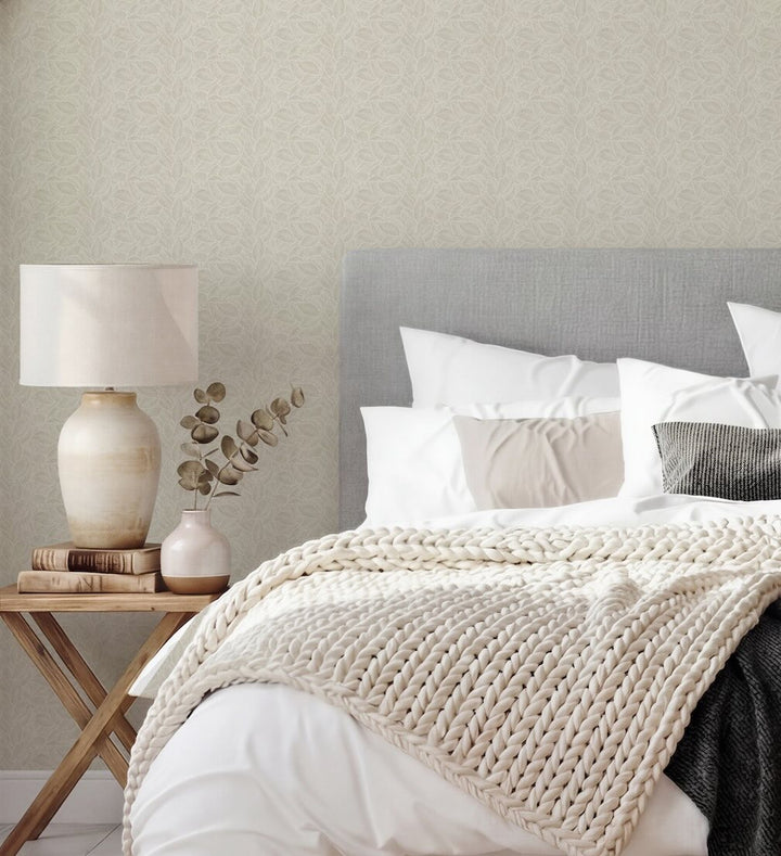 Arthouse Leaf Print Neutral Wallpaper
