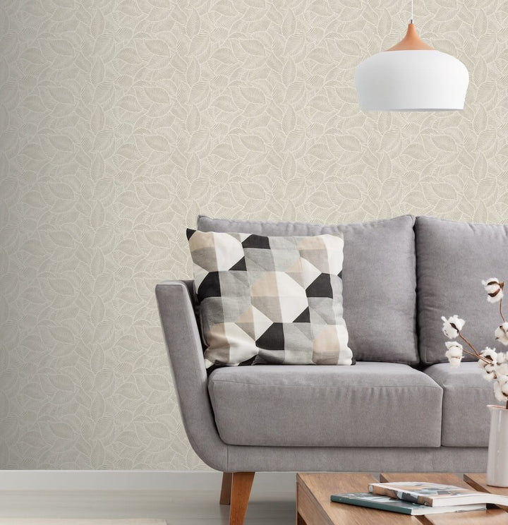 Arthouse Leaf Print Neutral Wallpaper