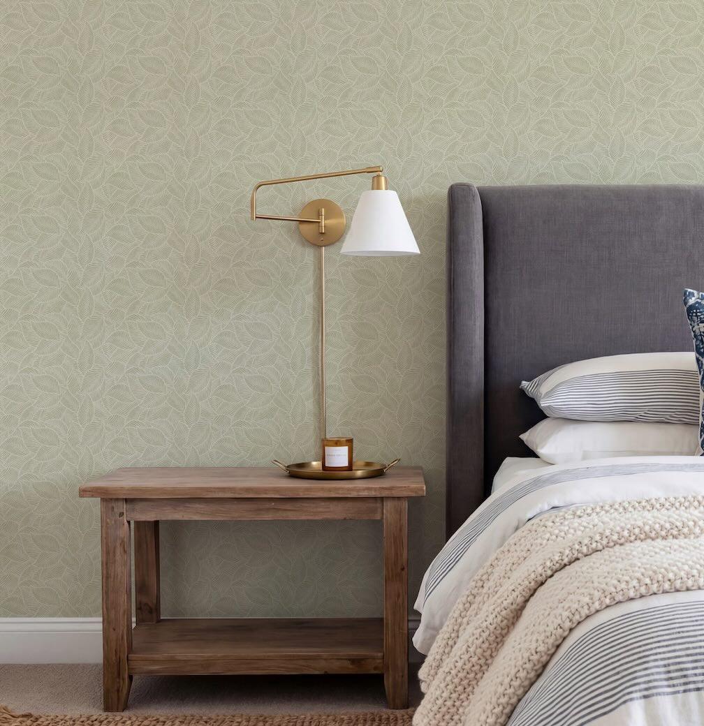 Arthouse Leaf Print Sage Wallpaper