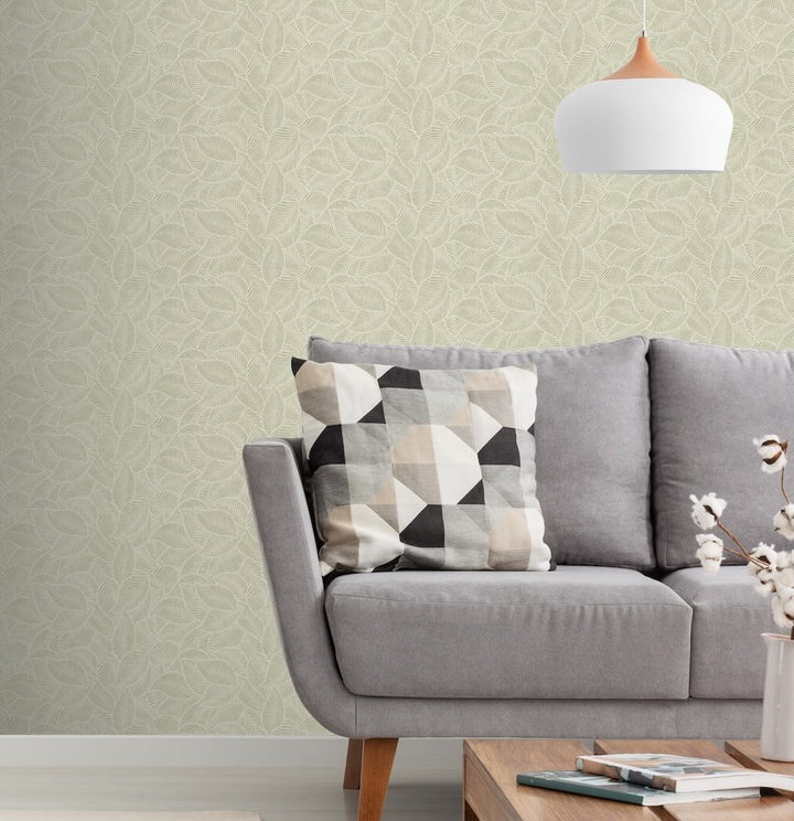 Arthouse Leaf Print Sage Wallpaper