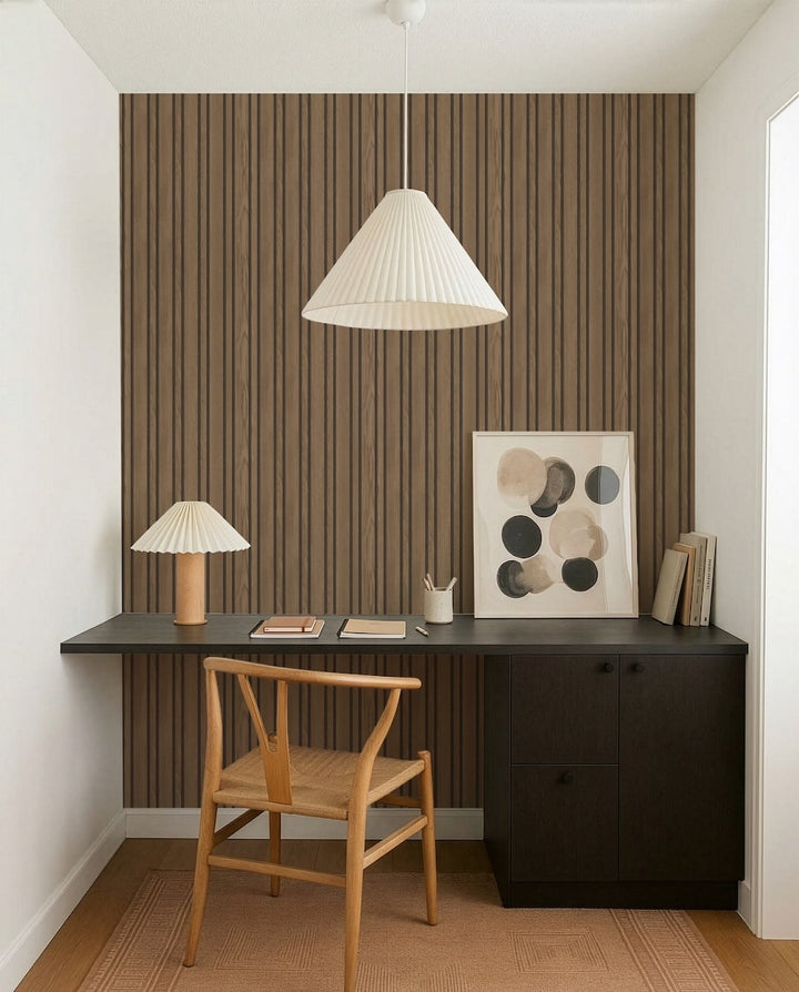 Arthouse Pinstripe Wood Slats Brown Wallpaper