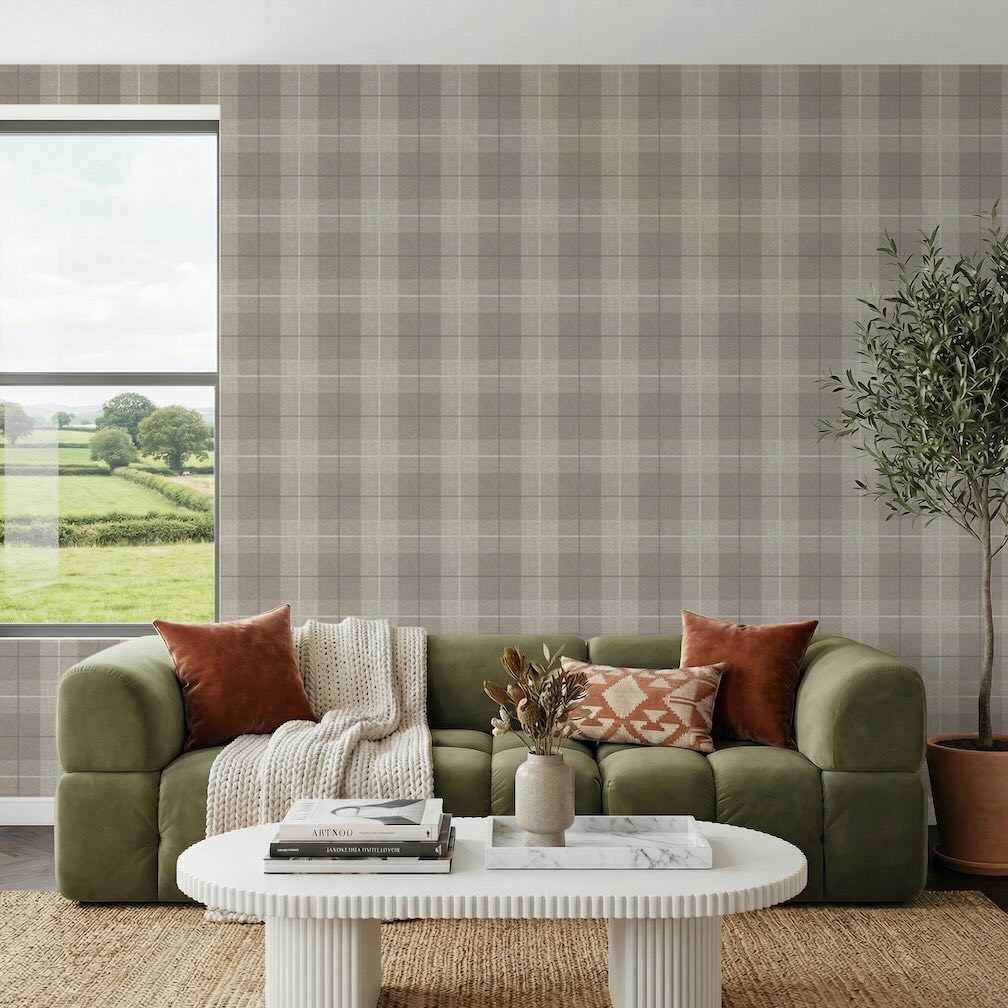 Arthouse Country Tartan Taupe Wallpaper
