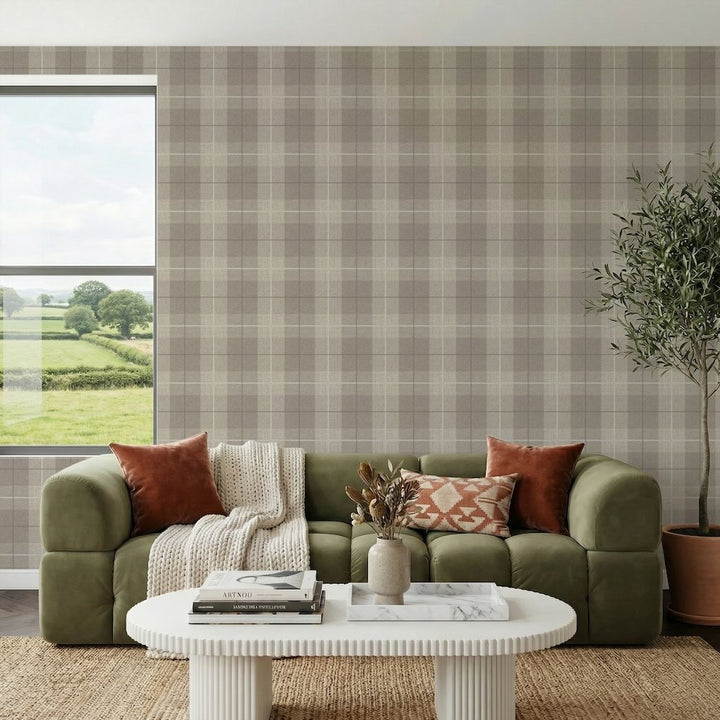 Arthouse Country Tartan Taupe Wallpaper