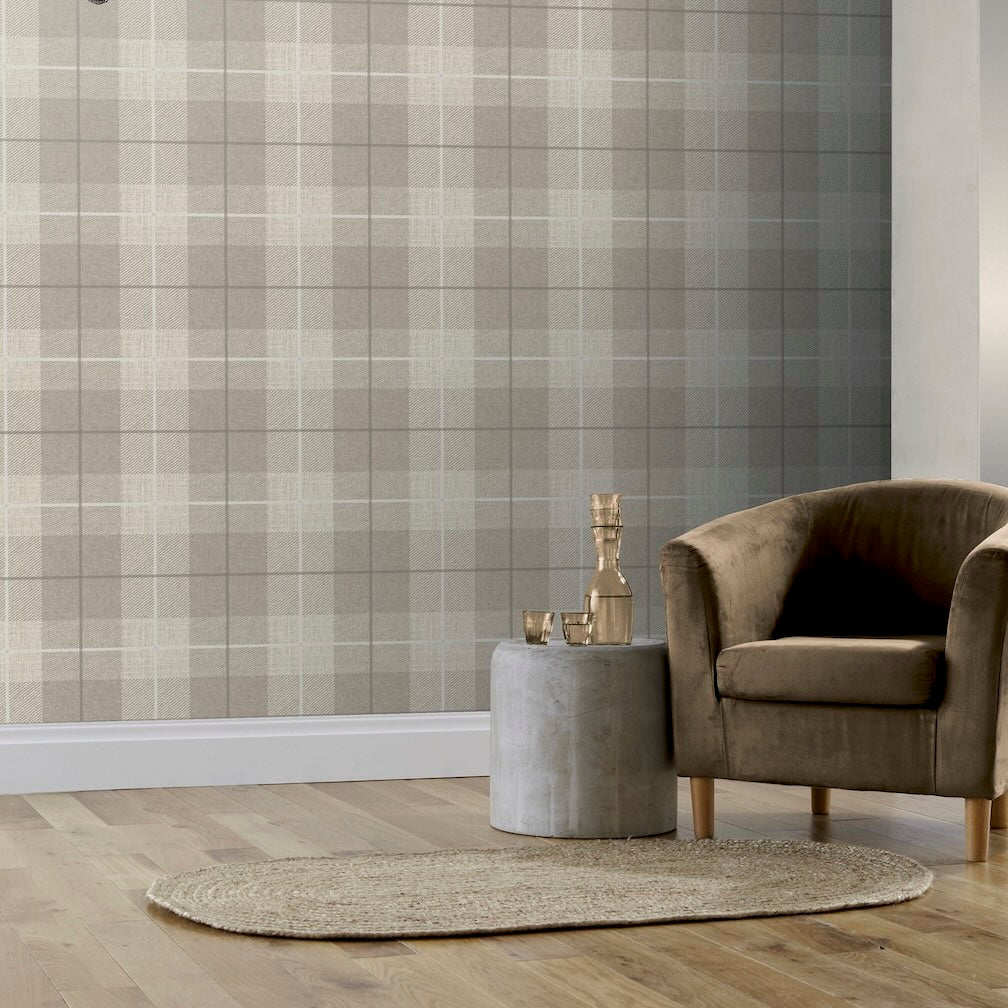 Arthouse Country Tartan Taupe Wallpaper