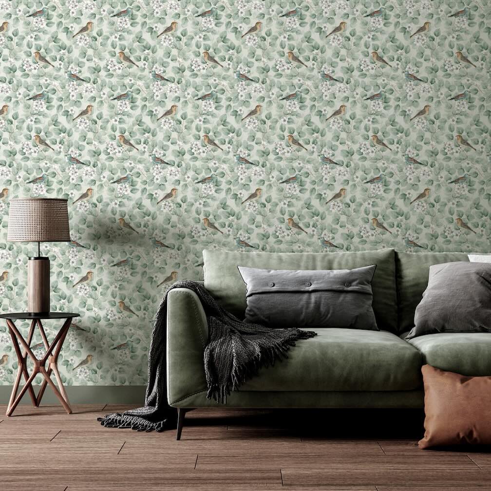 Arthouse Birds & Blossoms Green Wallpaper
