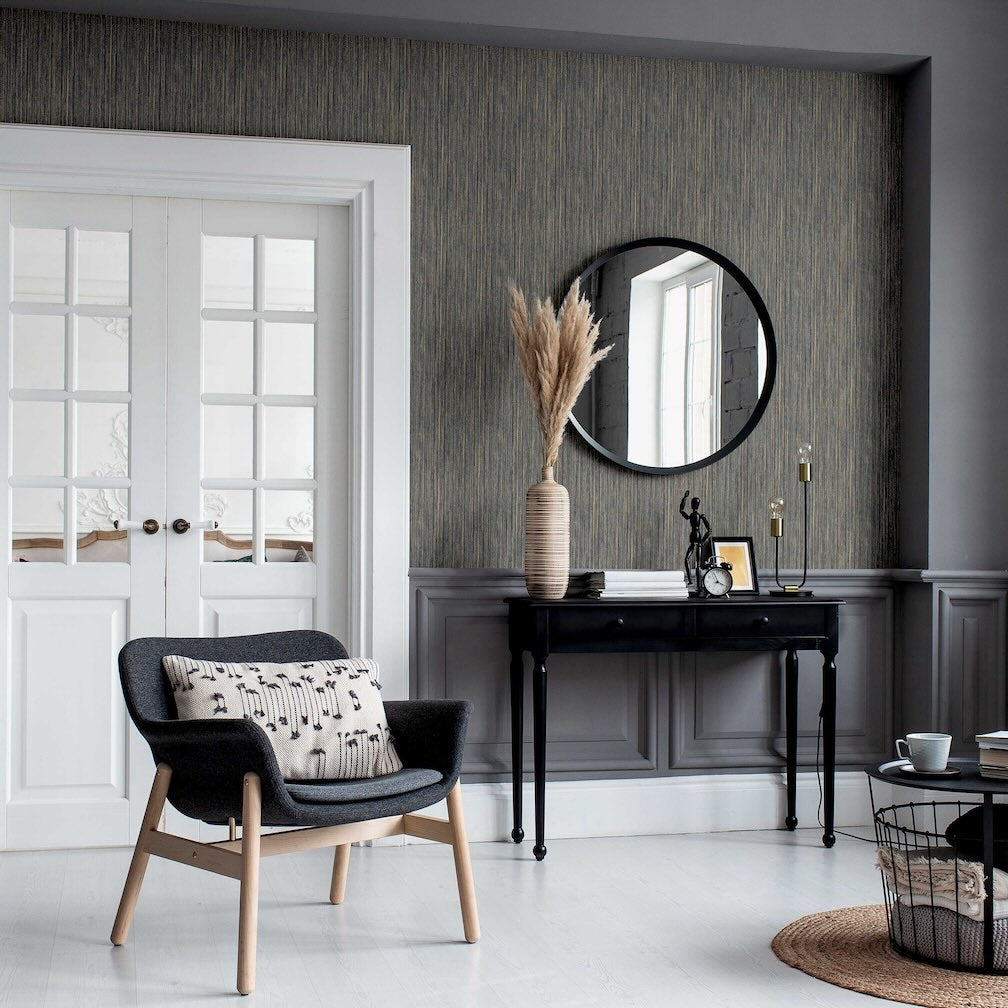 Arthouse Japandi Grasscloth Navy Gold Wallpaper