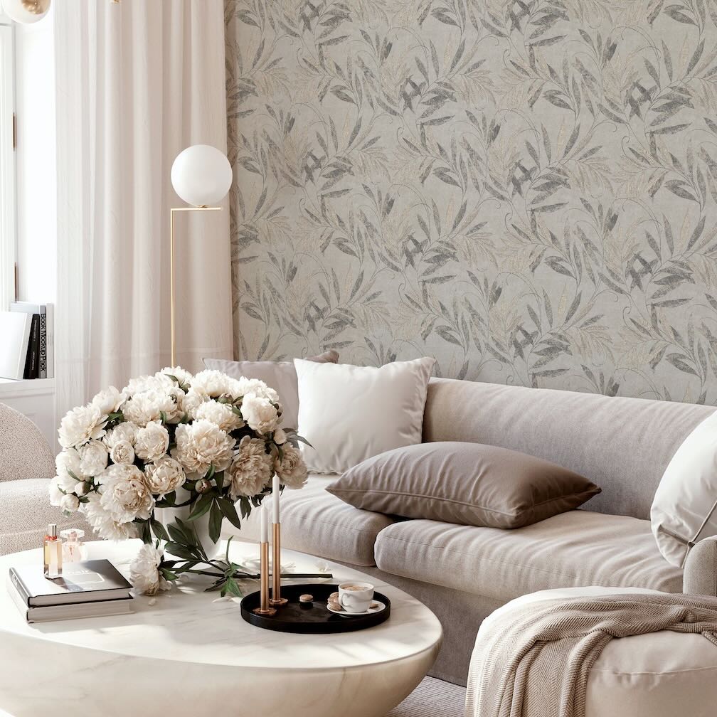 Arthouse Luxury Leaf Soft Silver Wallpaper