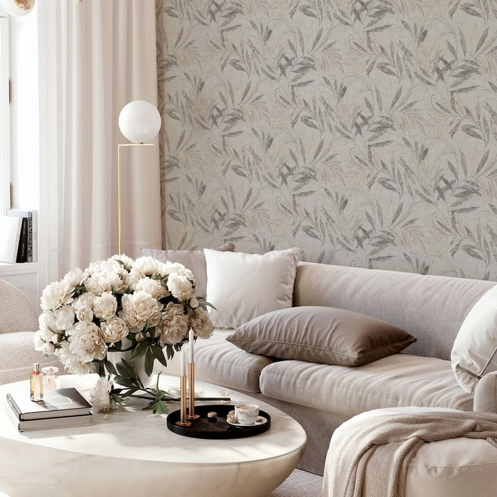 Arthouse Luxury Leaf Soft Silver Wallpaper