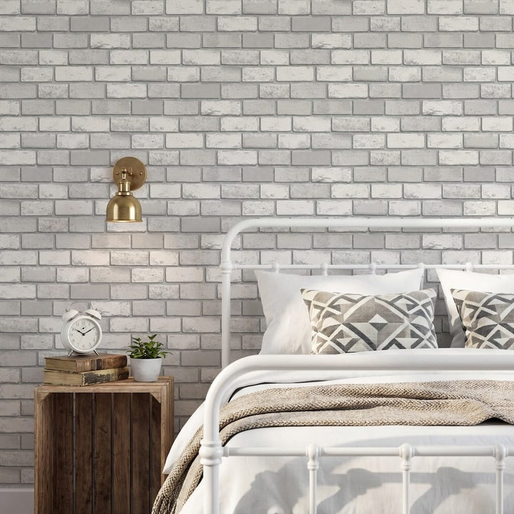 Arthouse Metallic Brick White/Silver Wallpaper