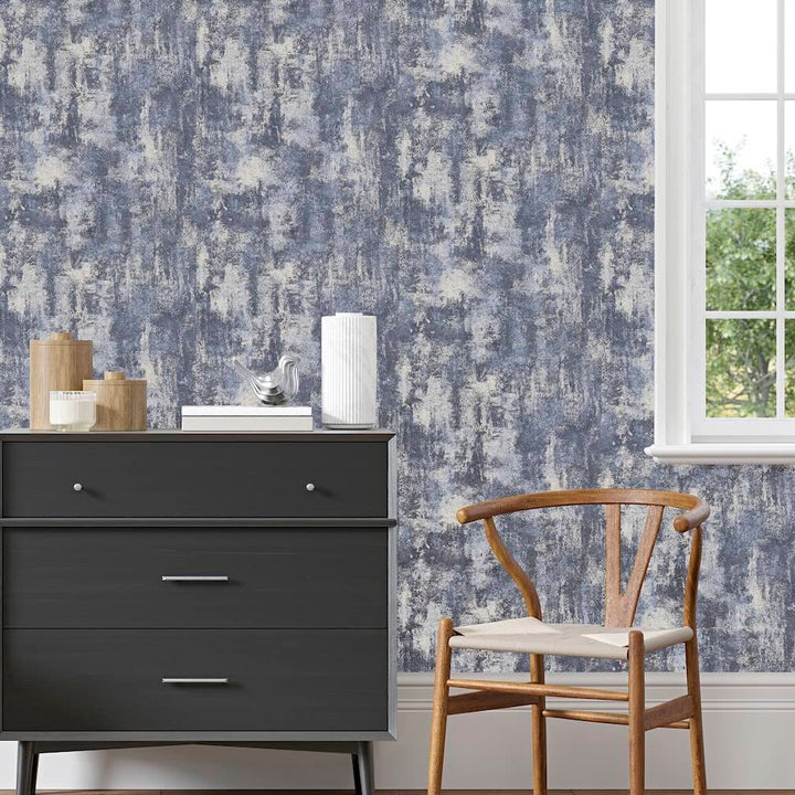 Arthouse Stone Textures Navy/Silver Wallpaper