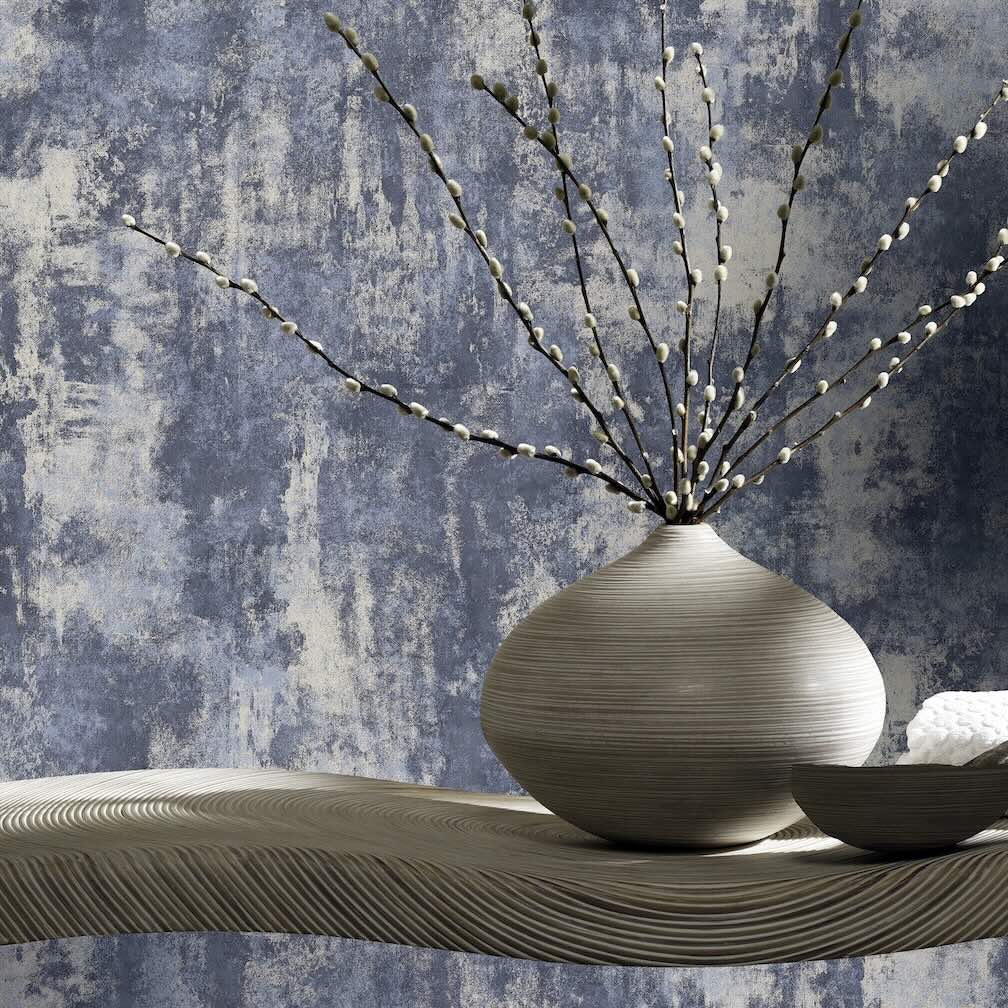Arthouse Stone Textures Navy/Silver Wallpaper