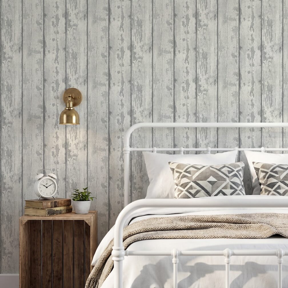 Arthouse Metallic Washed Wood Grey/Silver Wallpaper