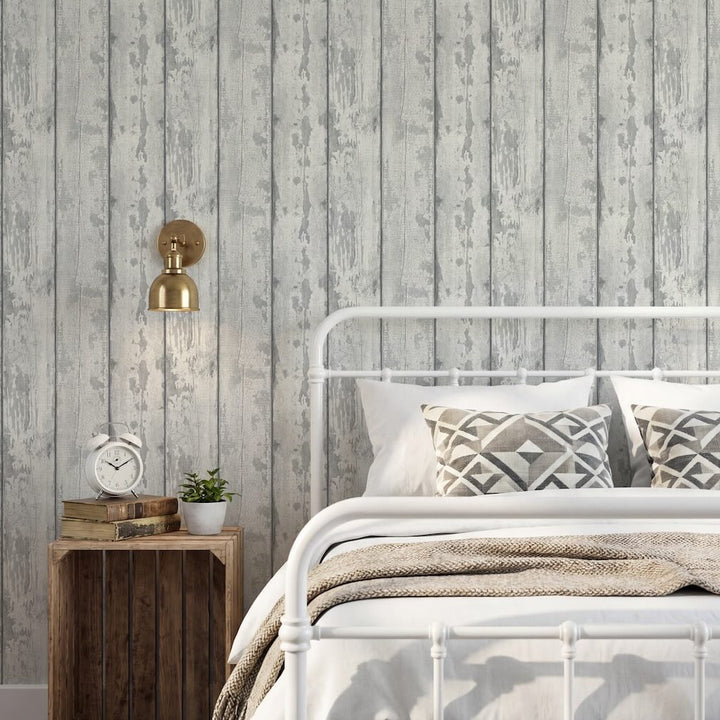 Arthouse Metallic Washed Wood Grey/Silver Wallpaper
