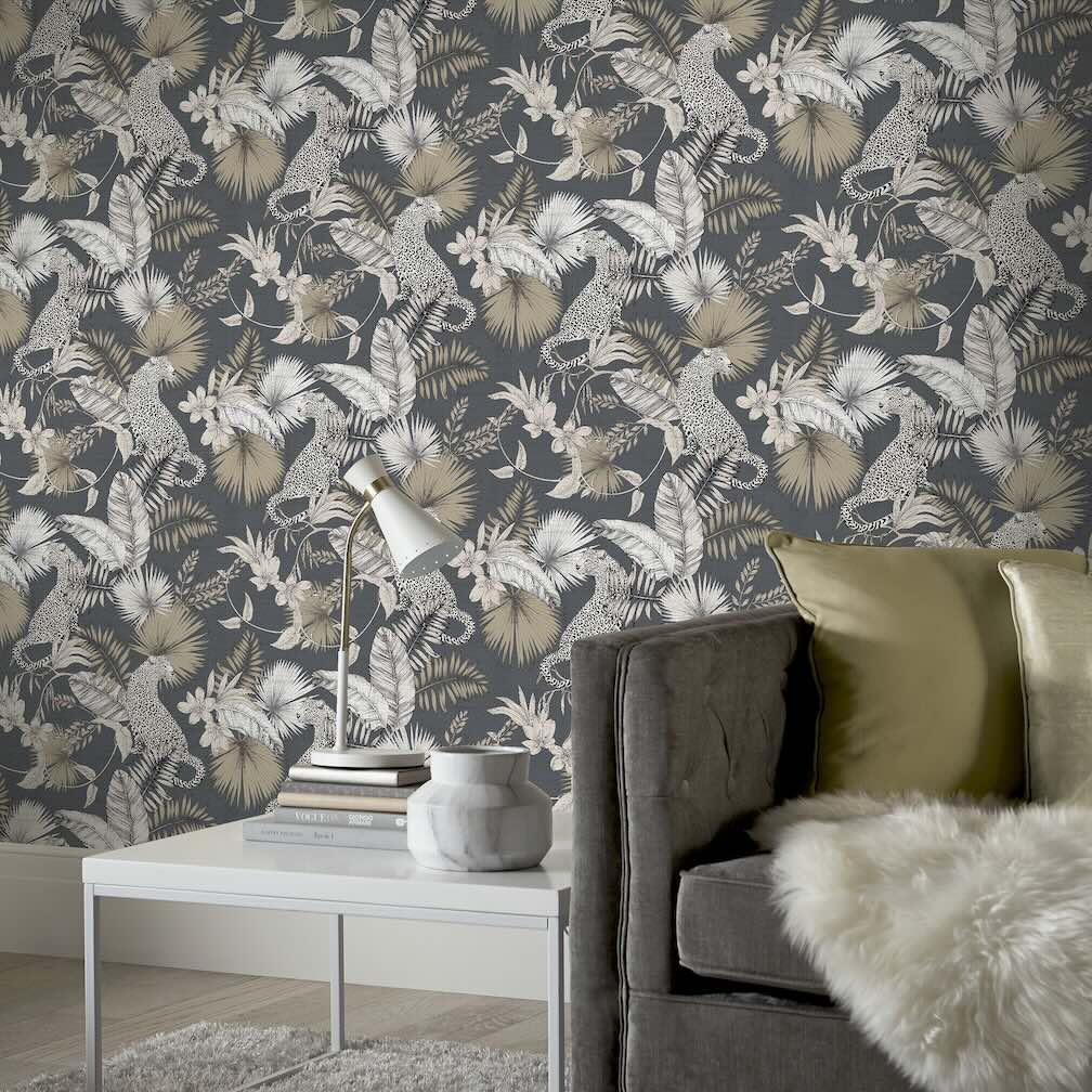 Arthouse Tropical Leopard Neutral Wallpaper