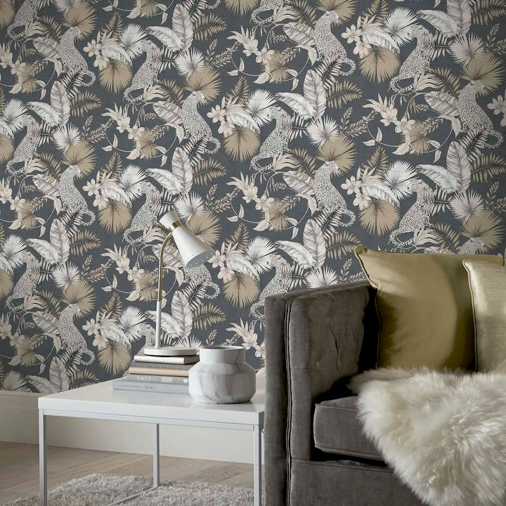 Arthouse Tropical Leopard Neutral Wallpaper