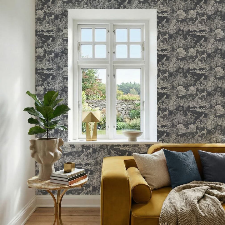 Arthouse Meadow Hare Navy Wallpaper