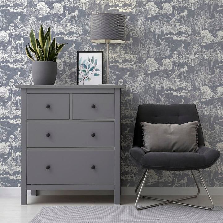 Arthouse Meadow Hare Navy Wallpaper