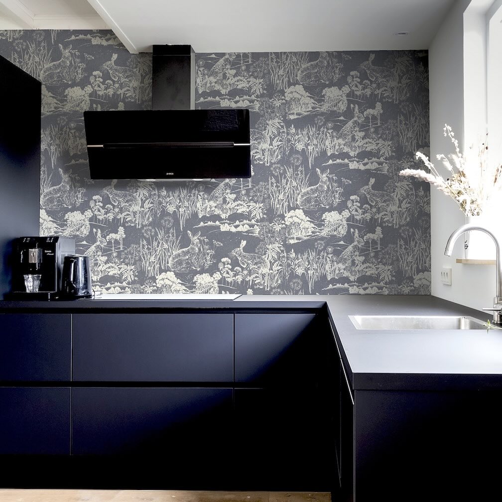 Arthouse Meadow Hare Navy Wallpaper