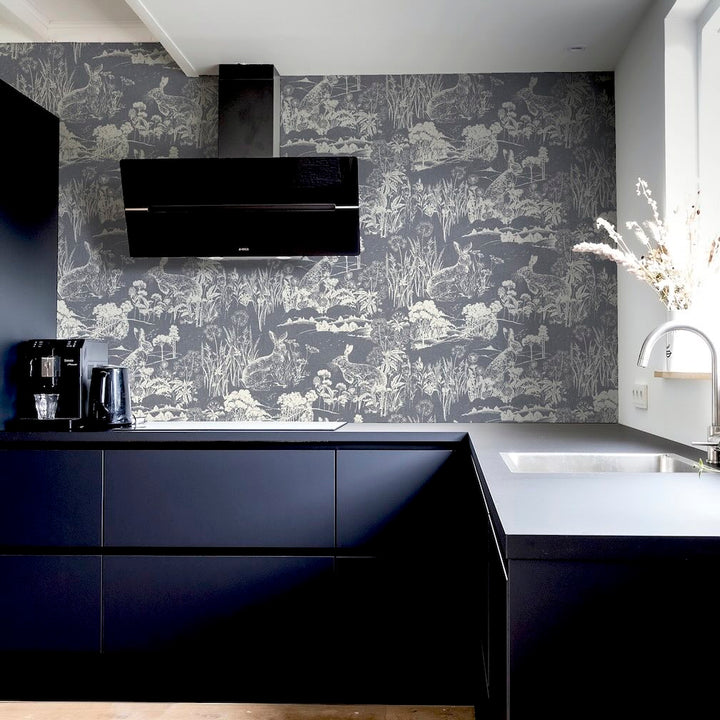 Arthouse Meadow Hare Navy Wallpaper