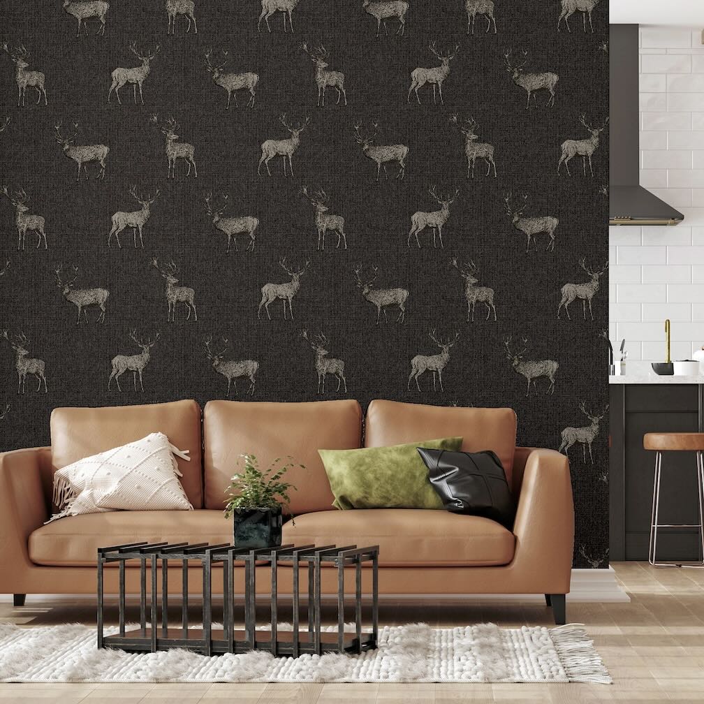 Arthouse Heritage Stag Charcoal/Copper Wallpaper