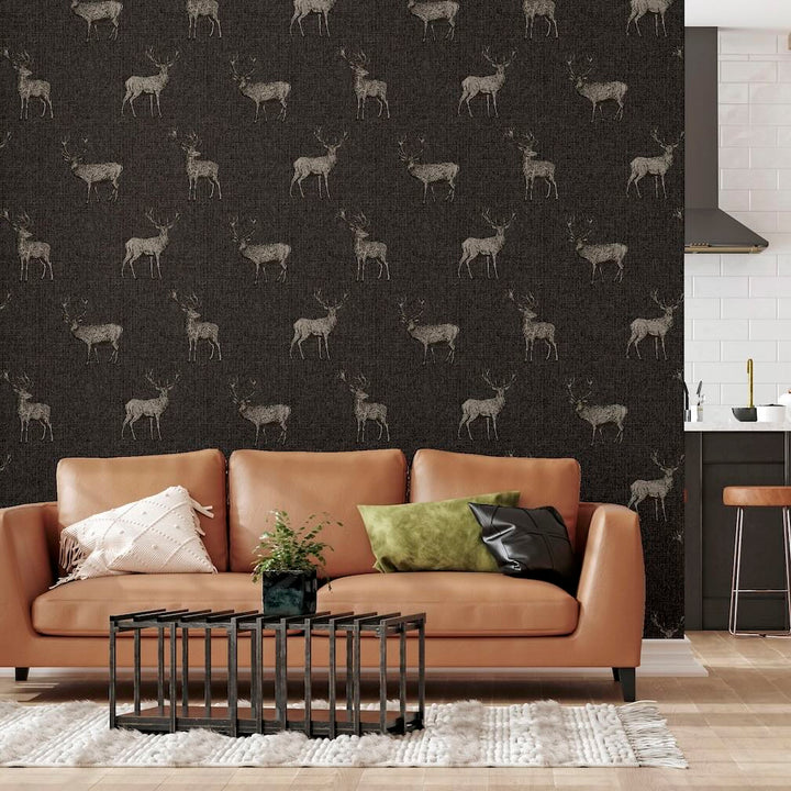 Arthouse Heritage Stag Charcoal/Copper Wallpaper