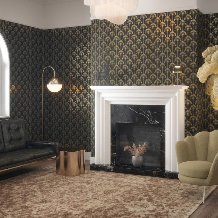 Arthouse Palm Palace Black & Gold Wallpaper